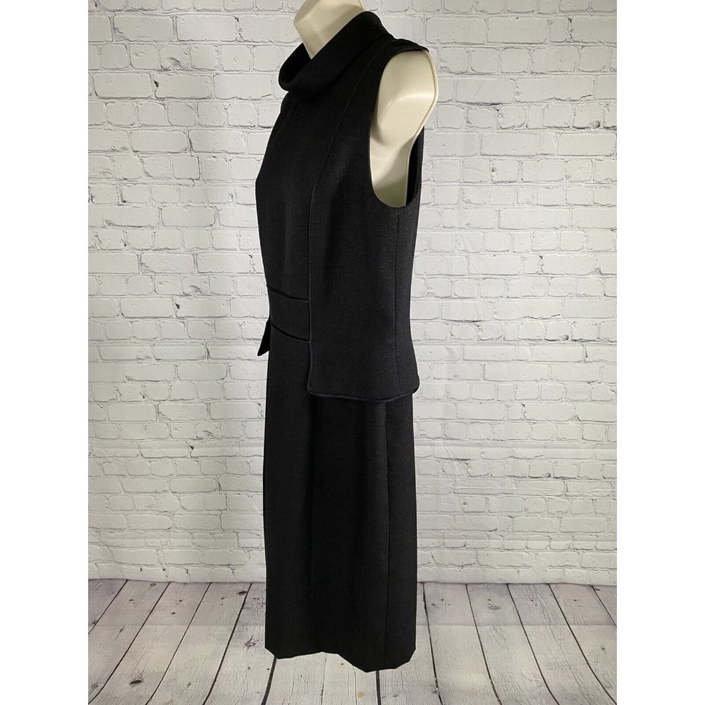 David Meister Black High Neck Sleeveless Midi Length Layered Pencil Dress 10 - Picture 3 of 11